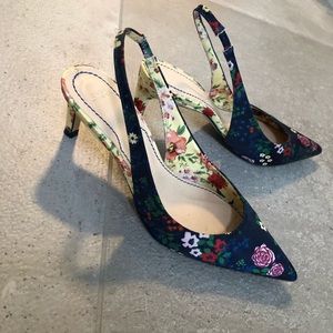 Zara Woman floral sling back kitten heels